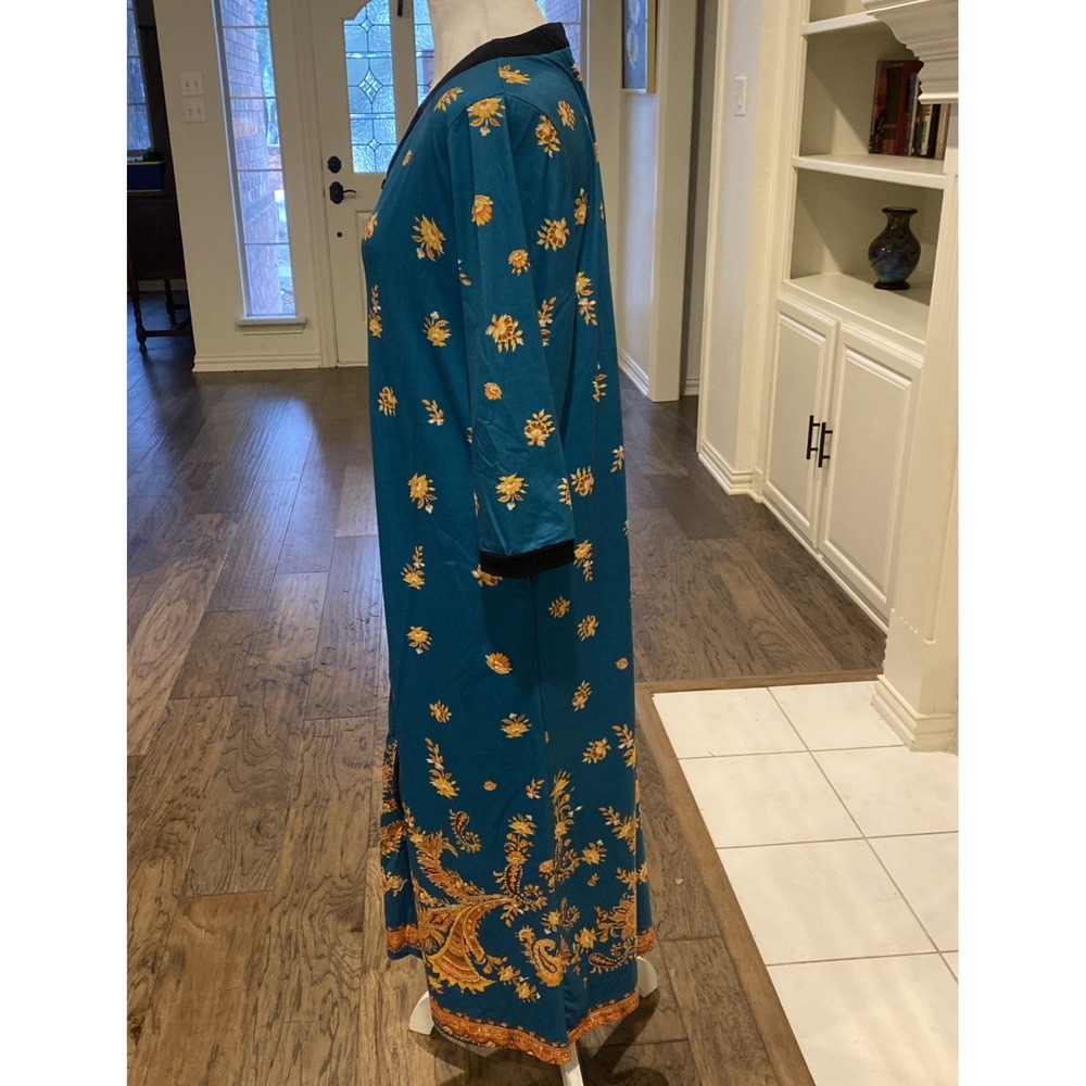 Bloggerlove Teal Mumu Kaftan Maxi Zip Pockets 3/4 Sleeve Womens Med Stretch - Picture 2 of 11
